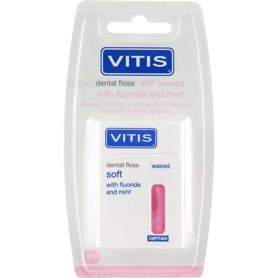 Зубна нитка м'яка DENTAID VITIS 50 м, рожева: ціни та характеристики