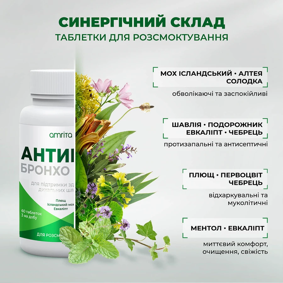 Антивір Бронхо комплекс Amrita, 60 табл: ціни та характеристики