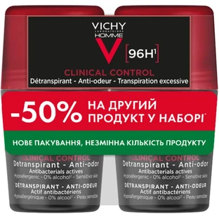 Дезодорант-антиперспирант Vichy Homme Clinical Control 96 часов защиты, роликовый, 2 шт. по 50 мл
