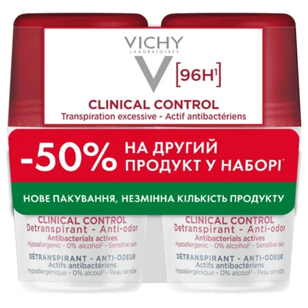 Дезодорант-антиперспірант Vichy Clinical Control 96 годин захисту, роликовий, 2 шт. по 50 мл: ціни та характеристики