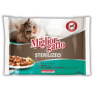 Набір - консерви для стерилізованих котів Migliorgatto Sterilized лосось 2 шт \ риба та креветки 2 шт (Пауч 85 г * 4 шт)