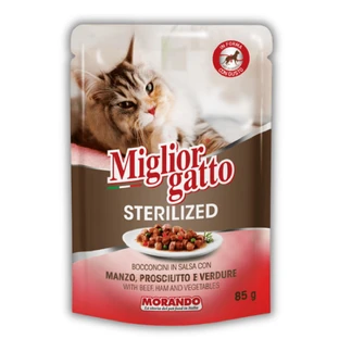Беззерновые консервы для стерилизованных кошек Morando Migliorgatto Sterilized говядина прошутто кусочки в соусе 85 г