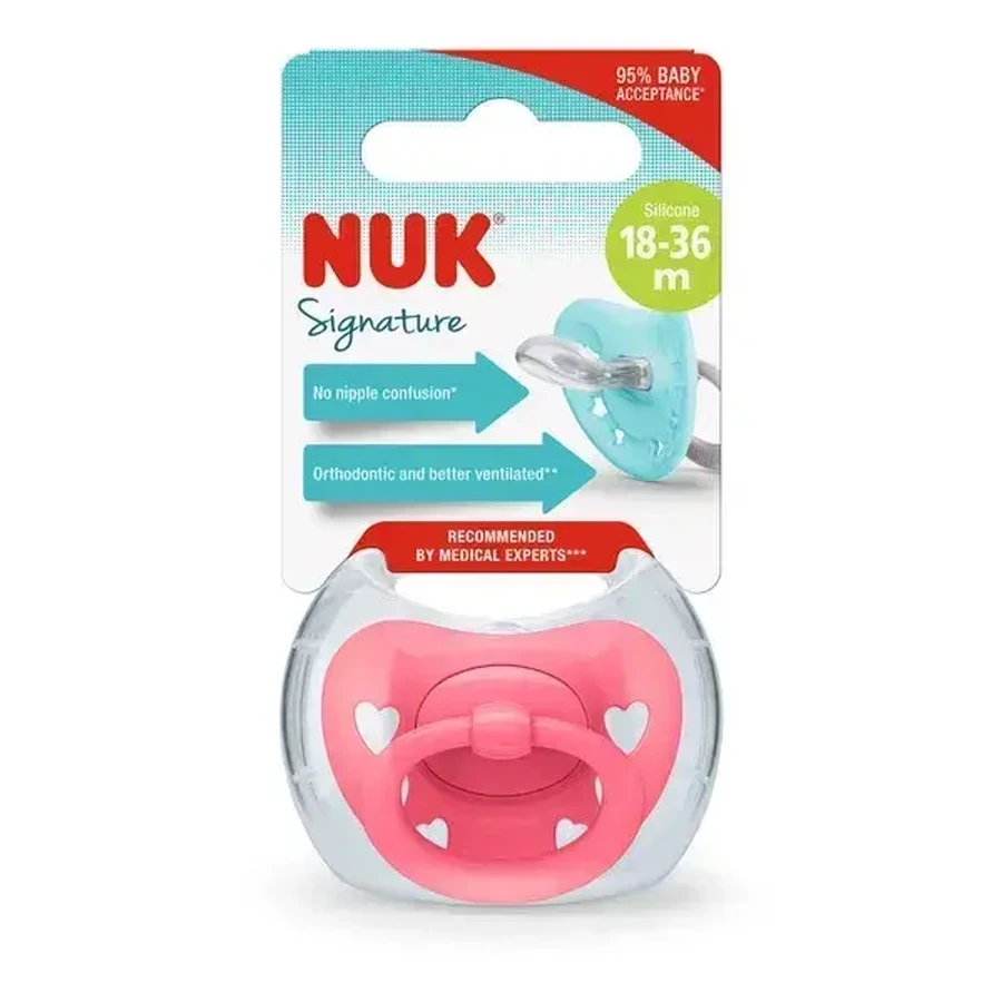 NUK Signature Пустышка ортодонтическая силиконовая Pink Hearts: цены и характеристики