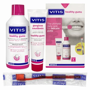 Набор Vitis Healthy Gums для здоровых десен: ополаскиватель 500 мл + зубная паста 100 мл + зубная щетка