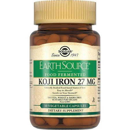 Solgar Earth Source® Koji Fermented Iron 27 мг вегетаріанські капсули №30: ціни та характеристики