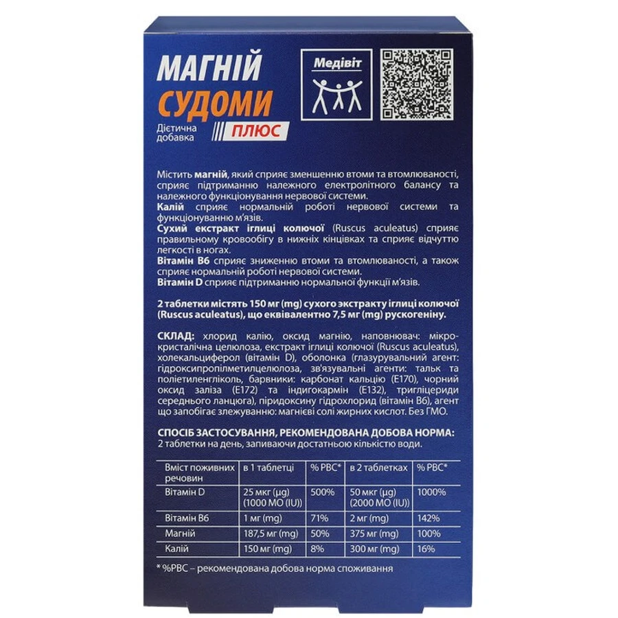 Магній Судоми Медівіт Плюс таблетки №56 (14×4): ціни та характеристики