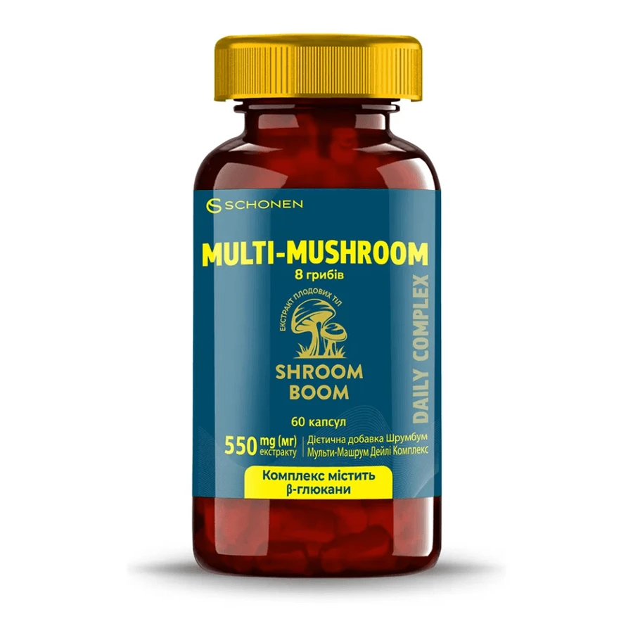 SHROOMBOOM Multi-Mushroom Daily Complex, экстракты плодовых тел 8 видов грибов, 60 капс: цены и характеристики