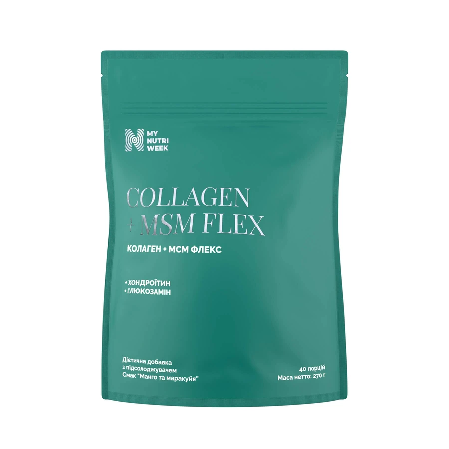 Колаген + МСМ Флекс, Collagen + MSM Flex, My Nutri Week, з підсолоджувачем, смак манго та маракуйя, 270 г: ціни та характеристики
