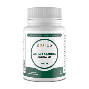 Ашваганда, Ashwagandha, Biotus, 400 мг, 60 капсул