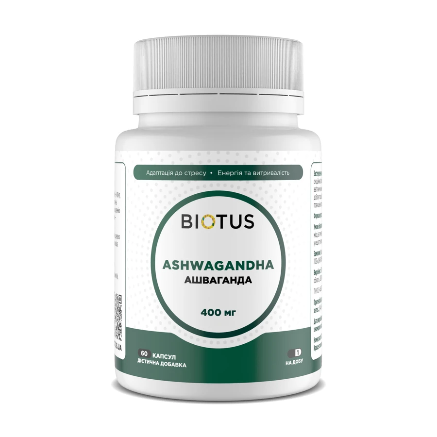 Ашваганда, Ashwagandha, Biotus, 400 мг, 60 капсул: ціни та характеристики
