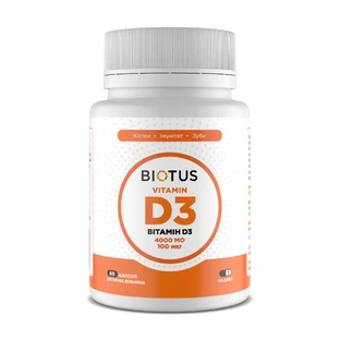 Витамин D3, Vitamin D3, Biotus, 100 мкг (4000 МЕ), 60 капсул