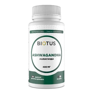 Ашваганда, Ashwagandha, Biotus, 400 мг, 120 капсул
