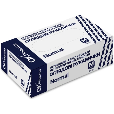 Медичні оглядові рукавички OK Pharma Normal не припудрені, нестерильні, нітрилові, розмір M, №100 (50 пар): ціни та характеристики