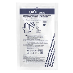Перчатки медицинские OK Pharma стерильные, хирургические, латексные, неопудренные, размер 6.5, 1 пара