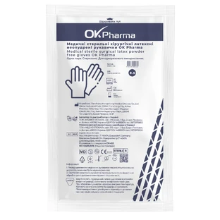 Рукавички медичні OK Pharma стерильні, хірургічні, латексні, неопудрені, розмір 8.5, 1 пара 
