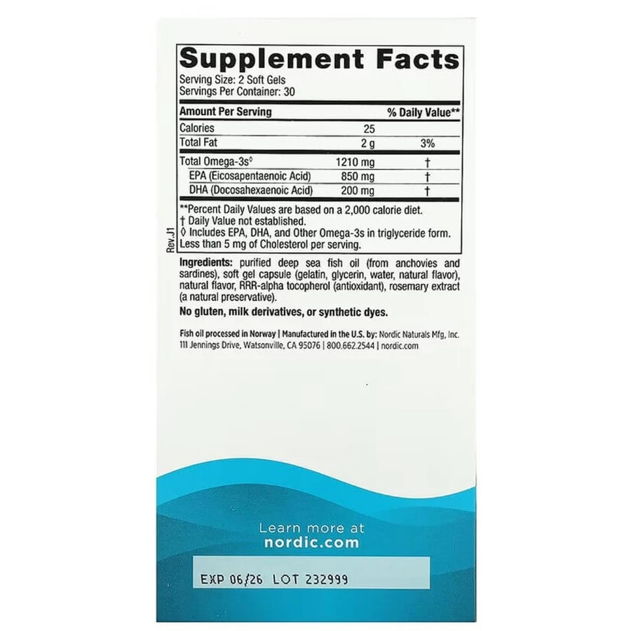 ЭПК (эйкозапентаеновая кислота) Nordic Naturals EPA, 60 гелевых капсул: цены и характеристики