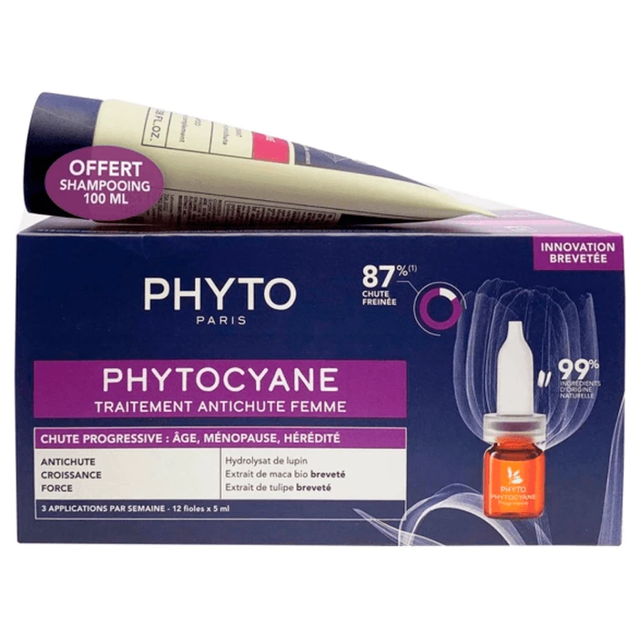 Набір Phyto Phytocyane Progressive Hair Loss Treatment For Women проти випадіння волос у жінок, ампули 12 шт. х 5 мл + шампунь, 100 мл: ціни та характеристики