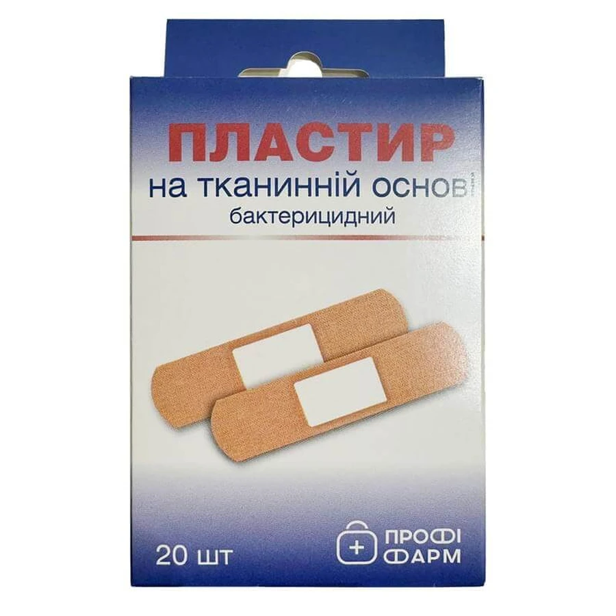 Пластир медичний Профі Фарм бактерицидний на тканинній основі 25 мм х 72 мм, 20 штук: ціни та характеристики