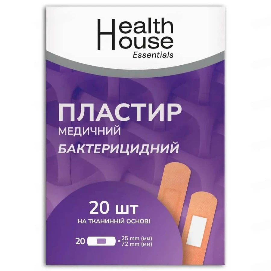 Пластырь медицинский бактерицидный Health House Essentials на тканевой основе размер 2,5 см х 7,2 см, 20 штук: цены и характеристики