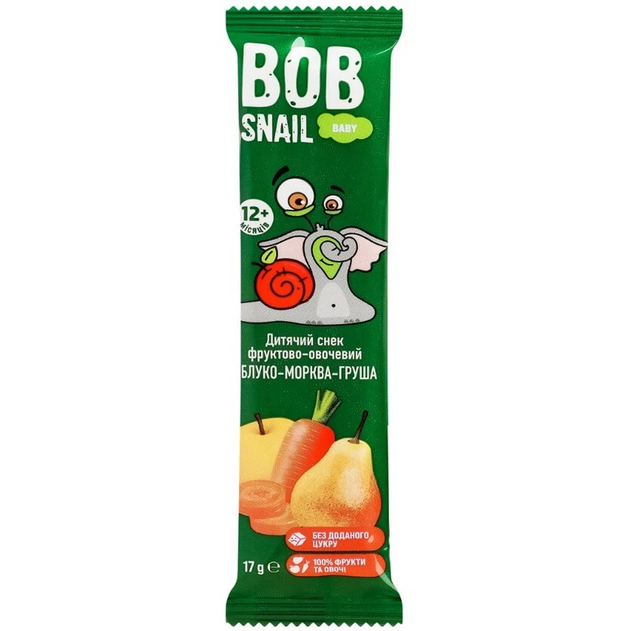 Снек Bob Snail Baby фруктово-овочевий для дітей з 12 місяців Яблуко-Морква-Груша, 17 г: ціни та характеристики
