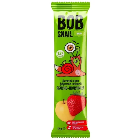Снек Bob Snail Baby фруктово-ягідний для дітей з 12 місяців Яблуко-Полуниця, 17 г: ціни та характеристики