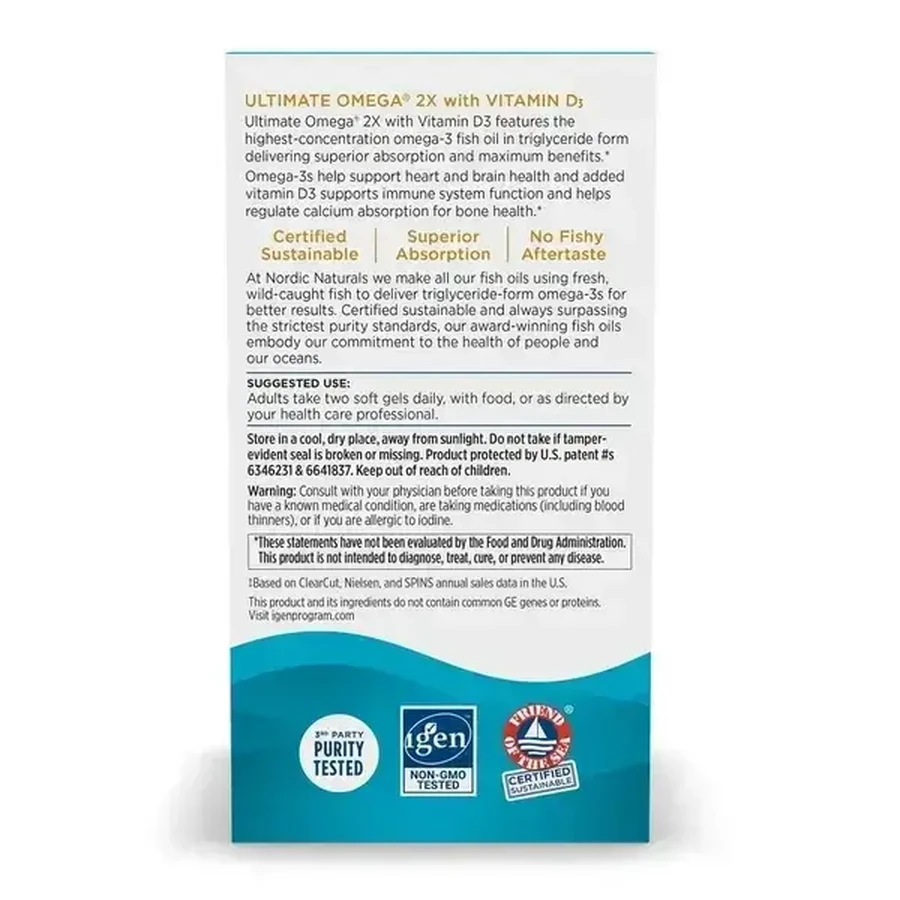 Nordic Naturals, Ultimate Omega 2X з вітаміном D3 2150 мг, лимонний смак, капсули, 60 шт.: ціни та характеристики