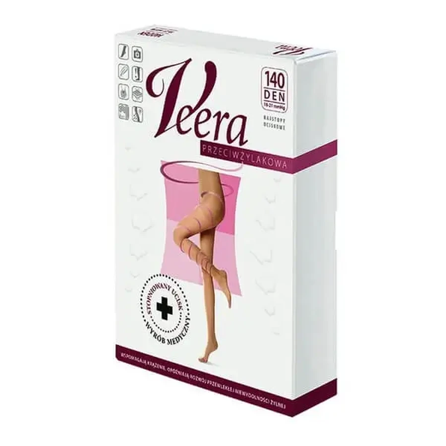 Veera «Проти варикозу», колготки, 140 DEN, бежеві/солеї, розмір 4/XL: ціни та характеристики