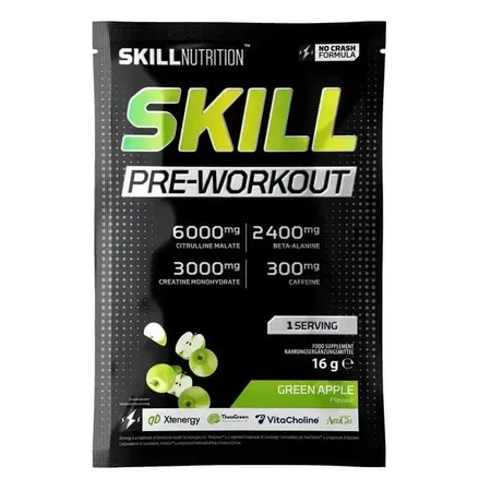 Skill Nutrition Pre-Workout, порошок, вкус «зелёное яблоко», 16 г: цены и характеристики