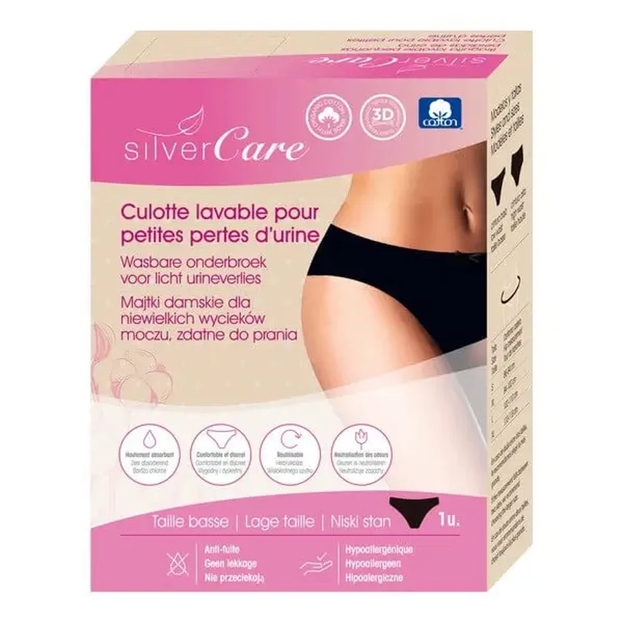 Silver Care, жіноча білизна для легкого нетримання сечі, низька посадка, розмір M, чорний, 1 шт.: ціни та характеристики