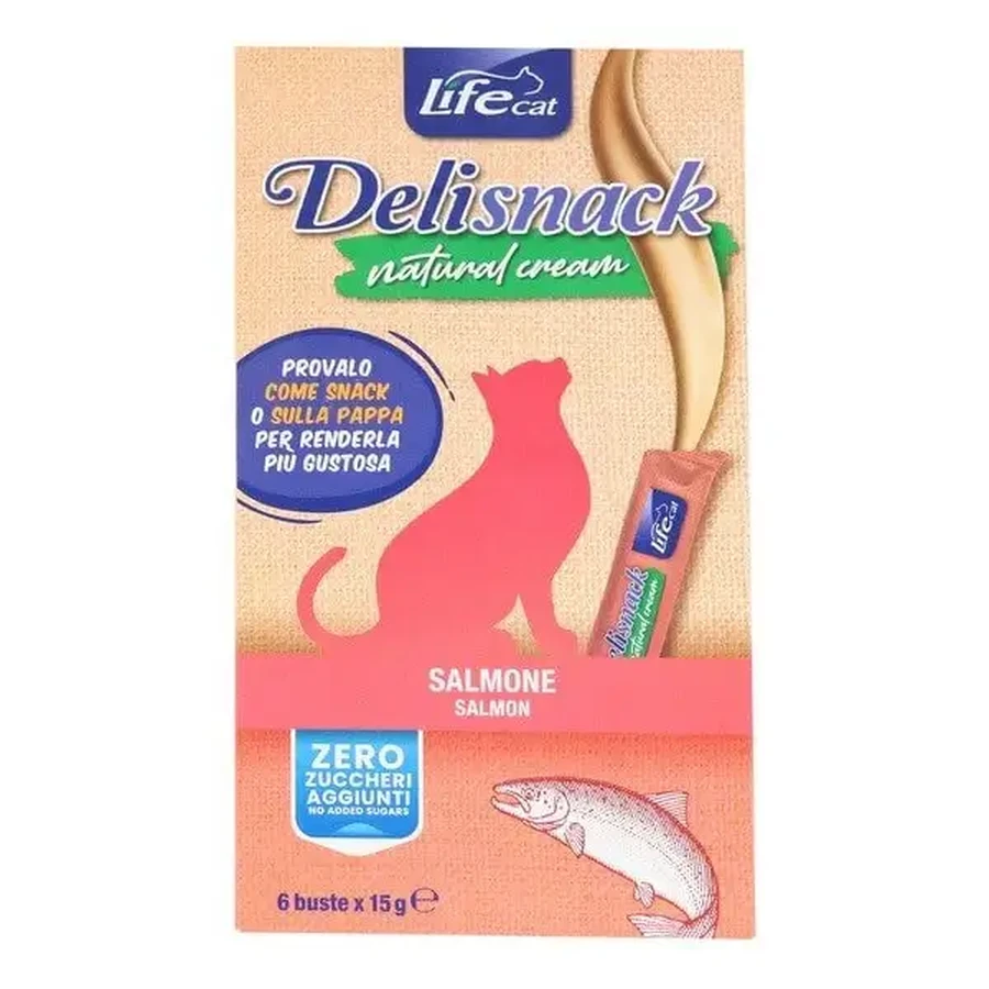 Life Cat Deli Snack Natural Cream Salmon — кремовий ласощі з лососем для котів, саше, 15 г × 6 шт.: ціни та характеристики
