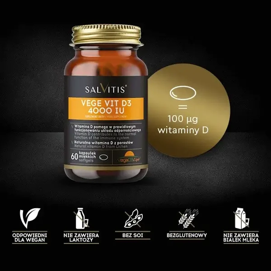 Salvitis Vege Vit D3 4000 МО, м'які капсули, 60 шт.: ціни та характеристики