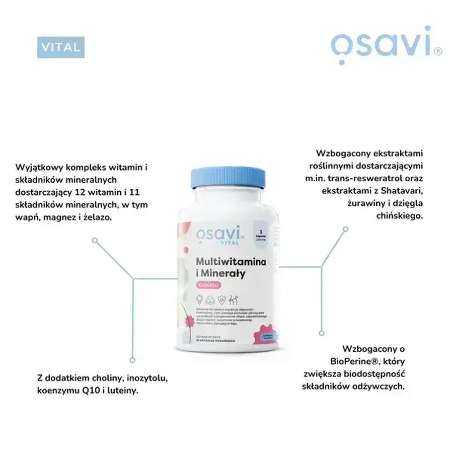 Osavi «Мультивітаміни та мінерали для жінок», тверді капсули, 180 шт.: ціни та характеристики
