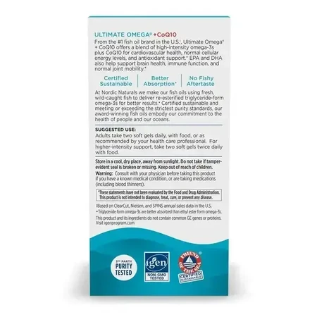 Nordic Naturals Ultimate Omega 1280 мг + CoQ10 100 мг, капсулы, с лимонным вкусом, 120 шт.: цены и характеристики
