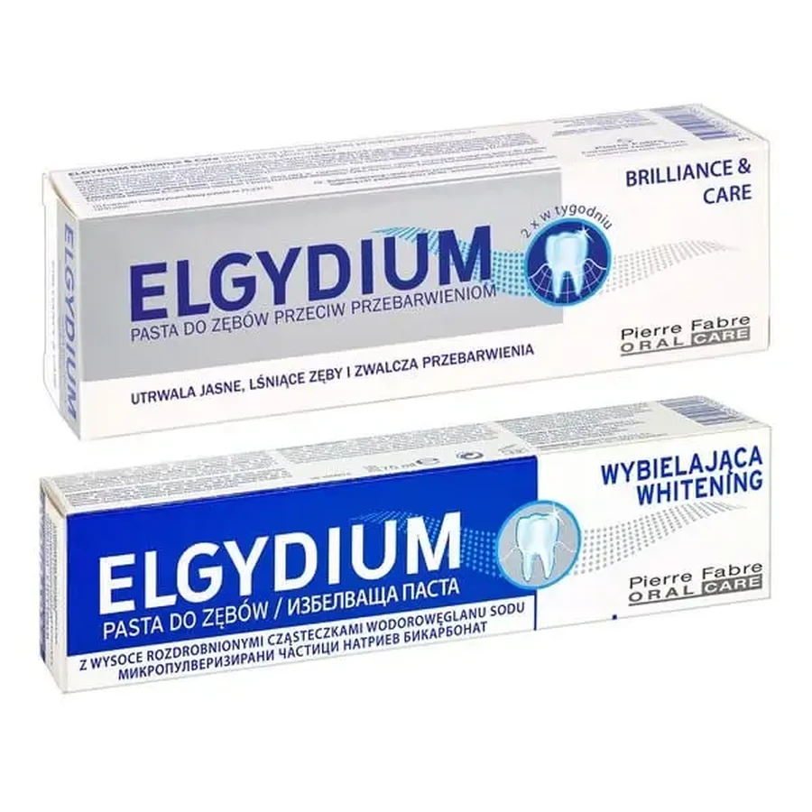 Набор Elgydium Whitening, отбеливающая зубная паста, 75 мл + Elgydium Brilliance &amp; Care, зубная паста против пигментных пятен, 30 мл: цены и характеристики