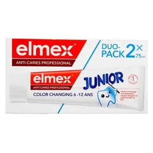Профессиональная противокариесная зубная паста Elmex Junior, меняющая цвет, упаковка из 2 штук (по 75 мл каждая)