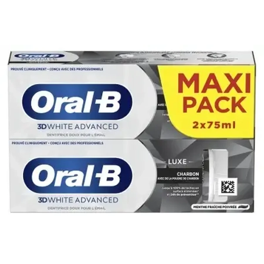 Зубна паста Oral-B 3D White Advanced Charcoal Luxury, упаковка з 2 штук (по 75 мл кожна): ціни та характеристики