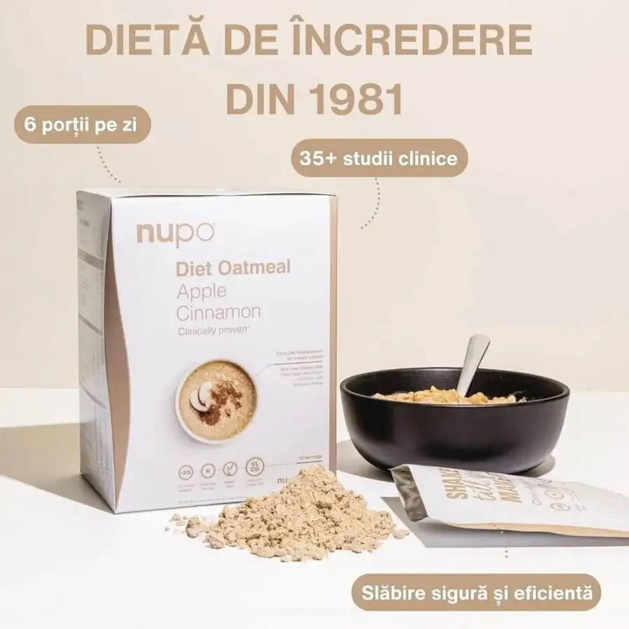 Овсяные хлопья с яблоками и корицей Diet Oatmeal, 12 пакетиков по 32 г, Nupo: цены и характеристики