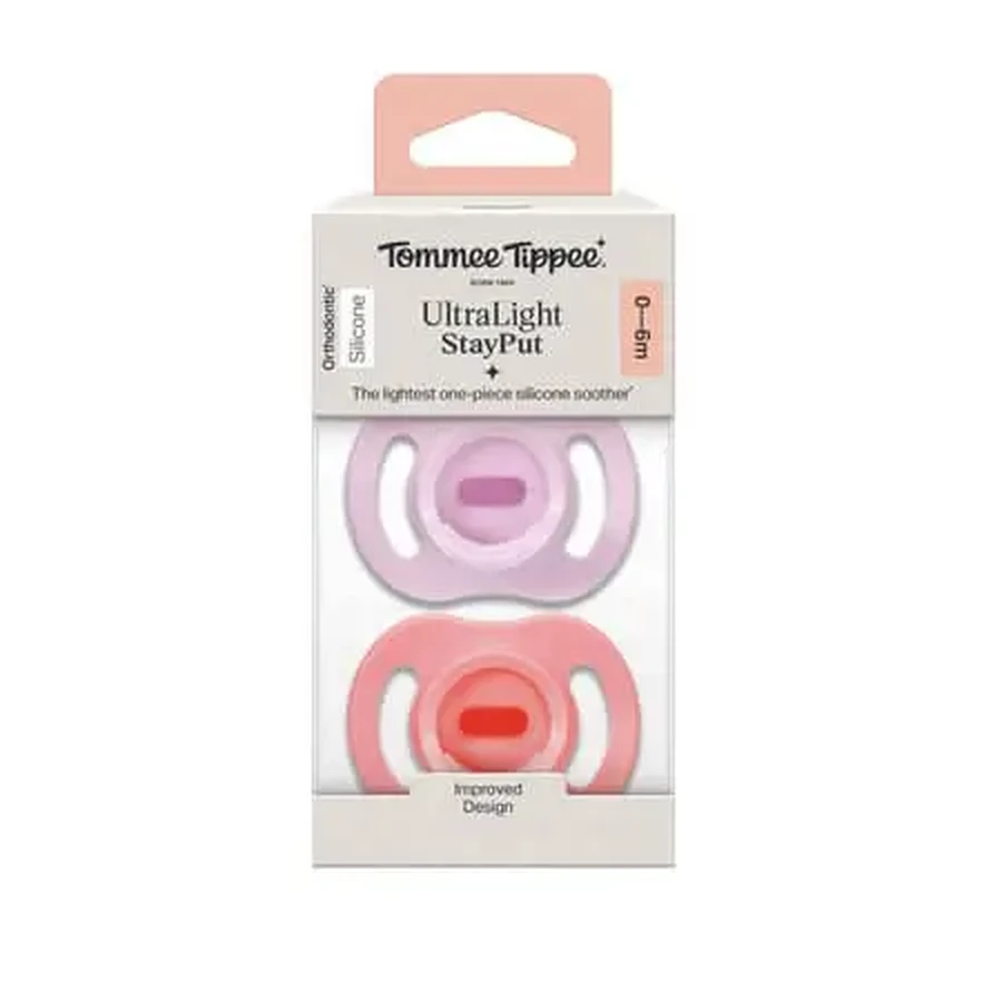Ортодонтические пустышки UltraLight, розовые/фиолетовые, 0–6 месяцев, 2 шт., Tommee Tippee: цены и характеристики