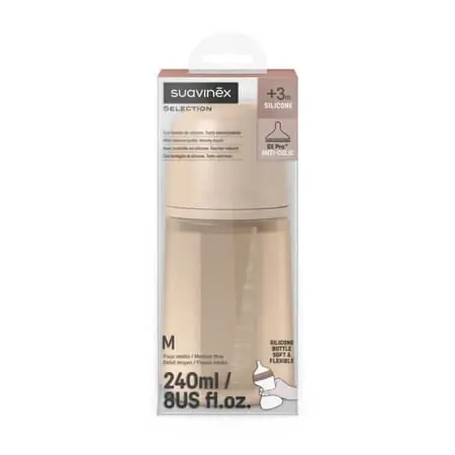 Силиконовая бутылочка с соской SX PRo Soft со средним потоком Colour Essence, бежевая, от 3 месяцев, 240 мл, Suavinex: цены и характеристики
