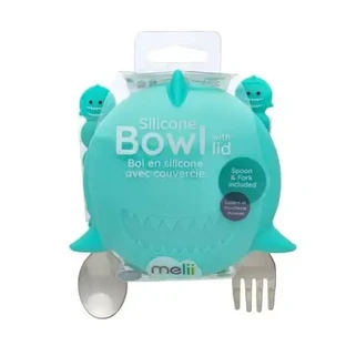 Силиконовая мисочка с крышкой и столовыми приборами, «Акула», Melii
