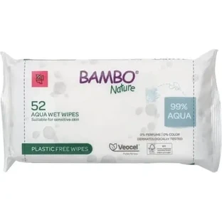 Вологі серветки, що містять 99% води, 52 шт., Bambo Nature