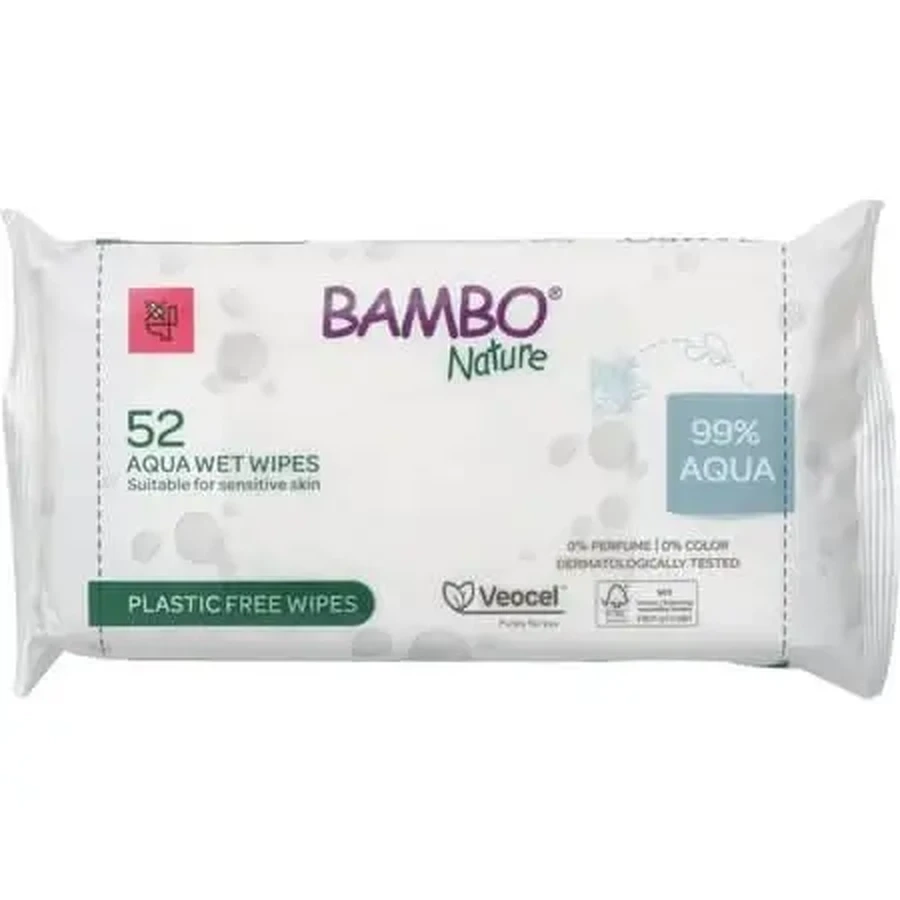 Вологі серветки, що містять 99% води, 52 шт., Bambo Nature: ціни та характеристики
