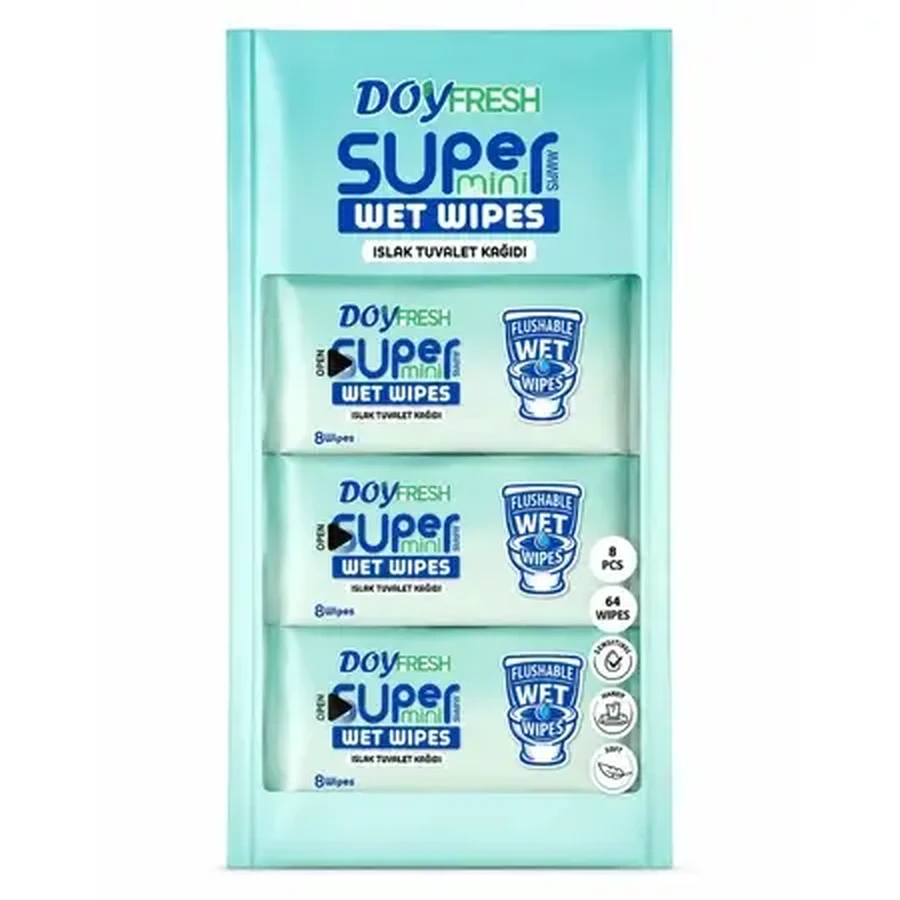 Вологе туалетне папір, Super Mini, 8 упаковок по 8 штук, Doyfresh: ціни та характеристики