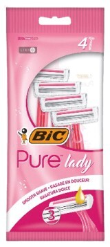 Одноразовые бритвы BIC Pure 3 Lady Pink, женские, 4 шт