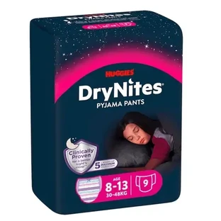 Ночные подгузники-трусики DryNites, 30–48 кг, для девочек, 8–13 лет, 9 штук, Huggies