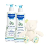 Набор: нежный очищающий гель для волос и тела и лосьон для тела Hydra Bebe, 2 × 500 мл, Mustela