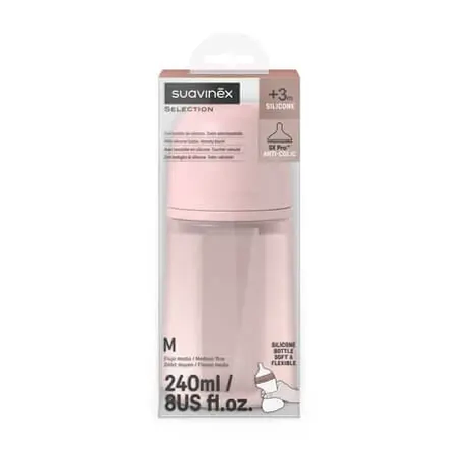 Силиконовая бутылочка с соской SX PRo Soft среднего потока Colour Essence, розового цвета, от 3 месяцев, 240 мл, Evogen: цены и характеристики