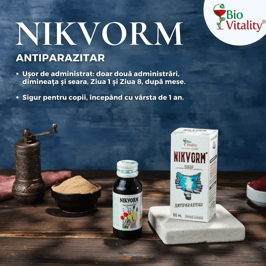 Сироп для виведення кишкових паразитів Nikvorm Bio Vitality, 3×60 мл, Hisimo: ціни та характеристики