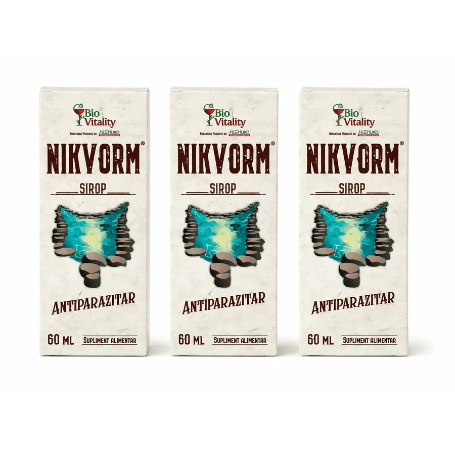 Сироп для виведення кишкових паразитів Nikvorm Bio Vitality, 3×60 мл, Hisimo: ціни та характеристики