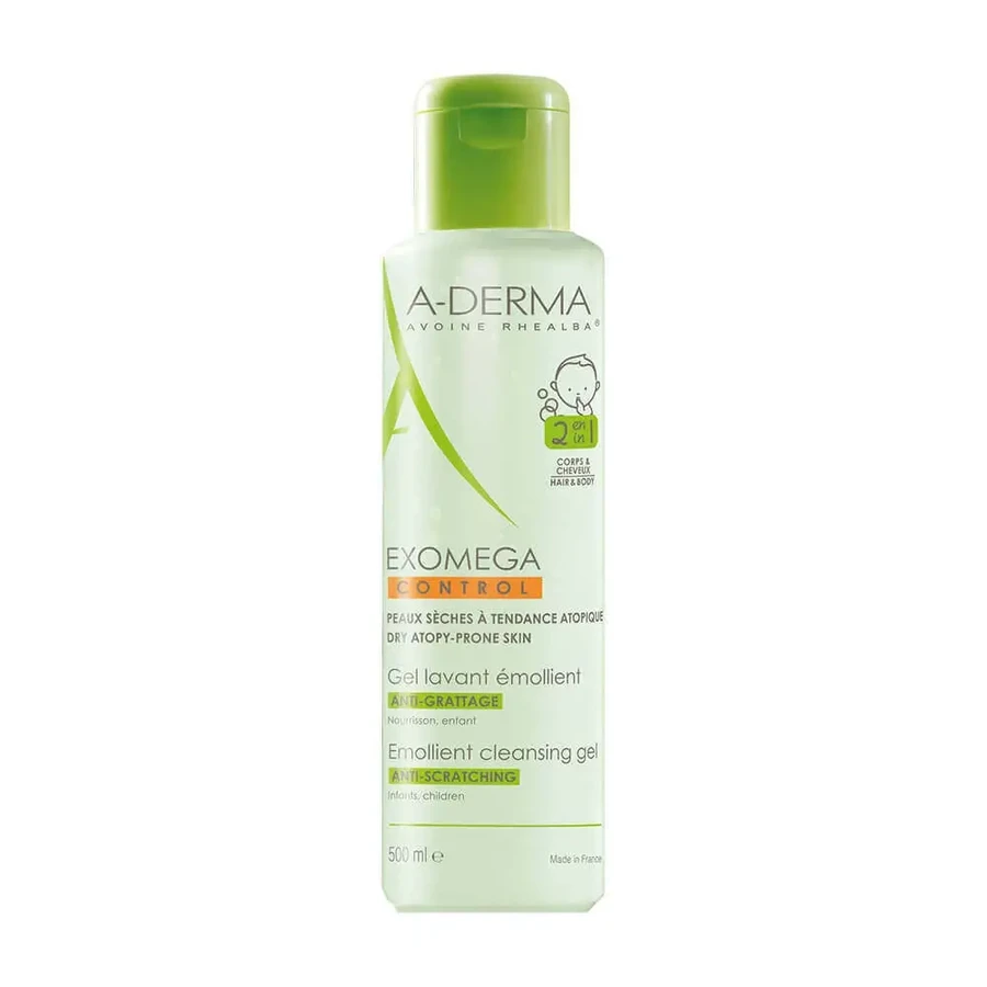 A-DERMA Exomega Control — пом’якшувальний очищувальний гель 2 в 1 проти свербіння, для волосся та тіла, 500 мл: ціни та характеристики